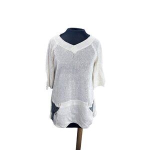 Pier Antonio Gaspari White Knit Sweater Top W/Gray Pockets Raglan Sleeves Women